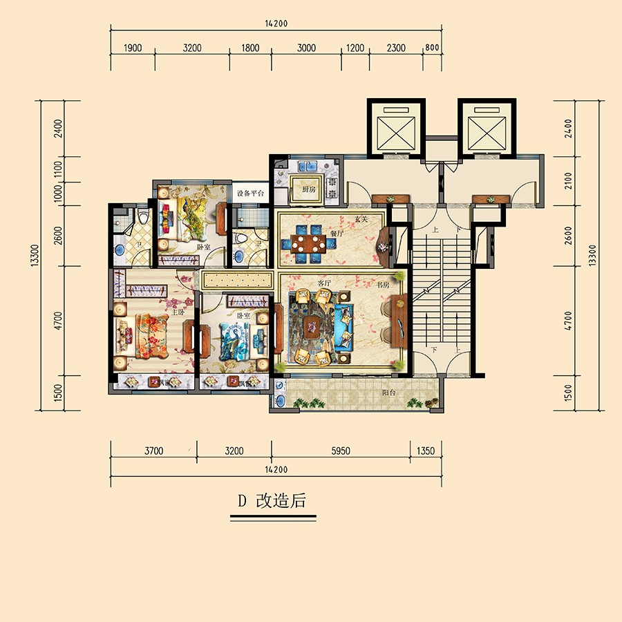 D戶型改造后 建筑面積：135平