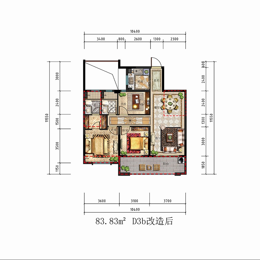 D3b戶(hù)型 建筑面積：84㎡