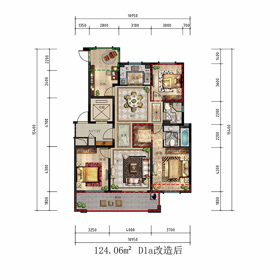 D1 a戶(hù)型 建筑面積：124.06平米