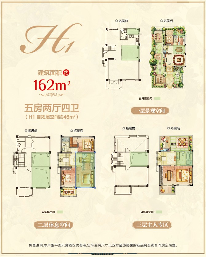 五房兩廳四衛(wèi)  建筑面積：162㎡